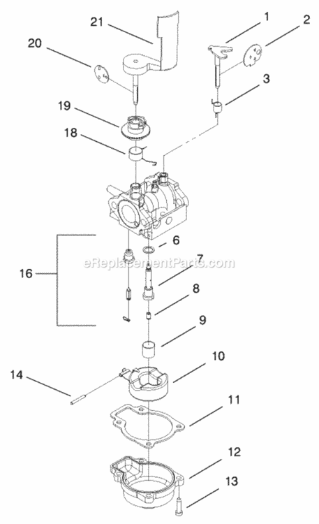 Carburetor Assembly Diagram and Parts List for 9900001-9999999 - 1999 Lawn Boy Lawn Mower